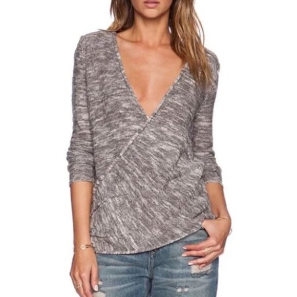 Free People Gotham Faux Wrap Surplice Gray Sweater Size S - Picture 1 of 6